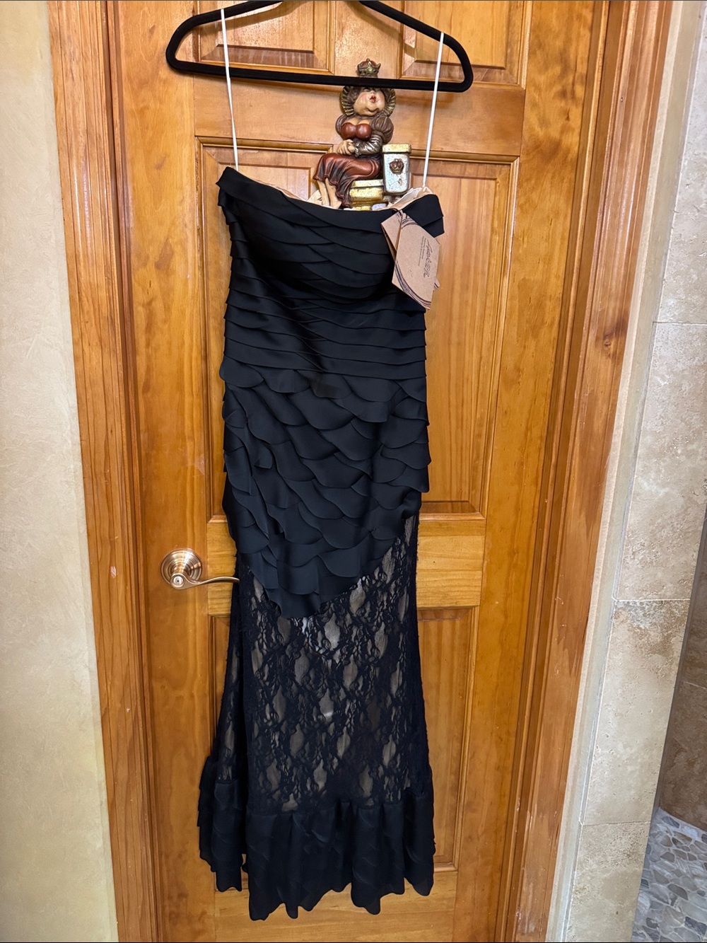 Strapless Black Ruffle & Lace Maxi Gown